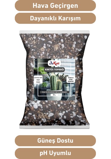 Bykurt 5 Litre Kaktüs Toprağı Böcek Sinek Yapmayan Premium Karışım Ts1 Torf, Perlit, Pomza 5 Litre