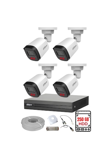 Dahua 4 Kameralı Gece Görüşlü Su Geçirmez Full Hd Güvenlik Kamerası Seti 250gb