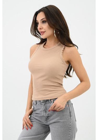 Koza Butik Kadın Bisiklet Yaka Kolsuz Bluz 1755-24 001