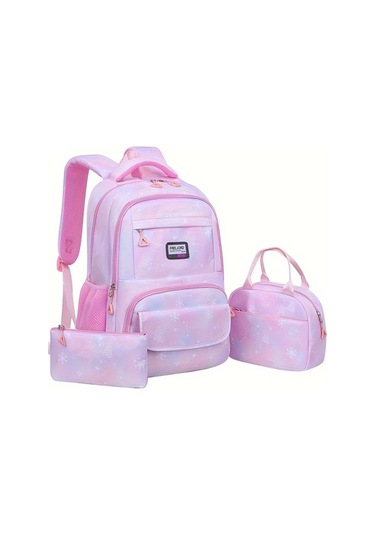 Maxaccess 3pcs Preppy Style Pembe Nylon Sırt Çantası Seti Yemek Kutusu Kalemlik Okul Outdoor Seyah Pink