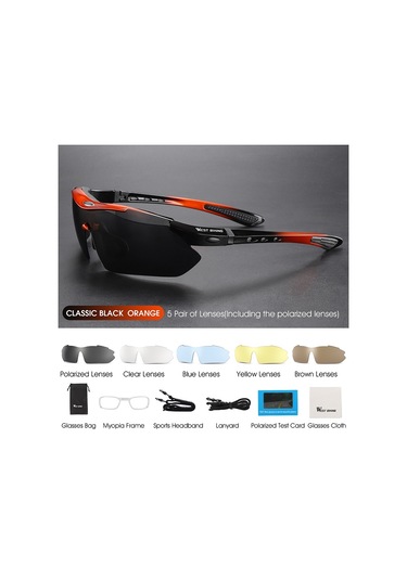 West Bıkıng Yp0703142 Polarize Spor Güneş Gözlüğü 5 Lensli Bisiklet Dağ Bisikleti Güneş Gözlüğü - Siyah+turuncu