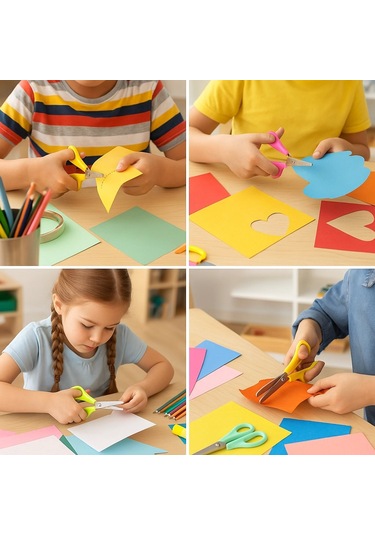 Cetvelli Çocuk Makası 12'li Set Renkli, Güvenli, Okul Ve Etkinlik İçin Uygun Karışık Renk Güvenli