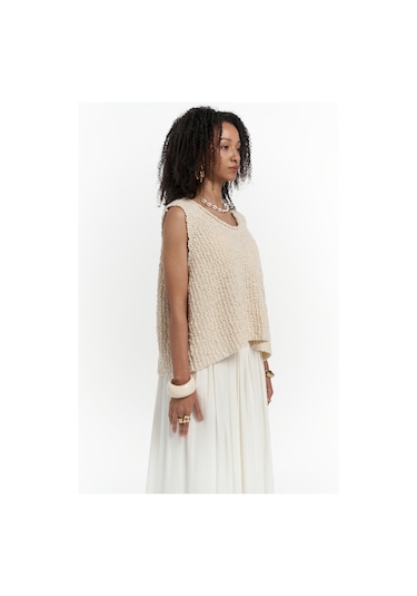 Mai Collection Mai Studios Co. Knitle Rahat Kalıp Triko Bej Crop Bej