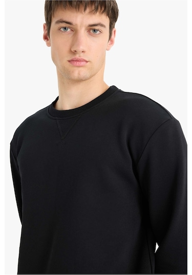 Defacto Regular Fit Bisiklet Yaka Basic Düz Kalın Sweatshirt T3777az25aubk81 Siyah