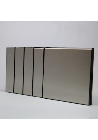 MERALLI INOX 4'lü anahtar, hakiki fırçalanmış paslanmaz çelik, çerçevesiz 86×86 Modüler  kasa dahil