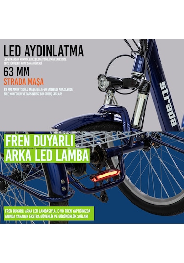 Stradacycles E-VO Mekanikdisk 24 Jant Üç Tekerlekli Elektrikli Bisiklet Mavi
