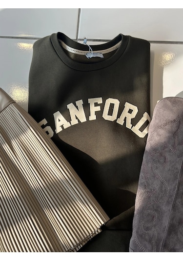 Olla Collection Yazı Baskılı Sweatshirt Haki Haki Yeşil