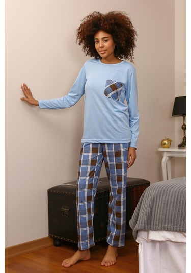 Akbeniz Kadın Uzun Kol Penye Pijama Takım 4198 - 2xl Mavi