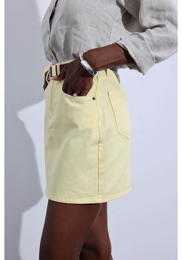 Sarı Mini Denim Etek Sarı