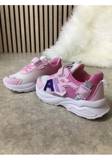 Günlük Unisex Çocuk Sneaker Lastik Bağcıklı Cırtlı Hafif Nefes Alabilen Spor Ayakkabı 080 Pembe - Beyaz 013