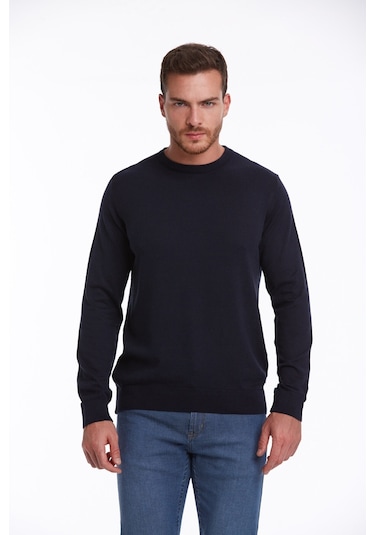 Hatemoğlu Erkek Regular Fit Pamuk Bisiklet Yaka Triko Kazak Lacivert