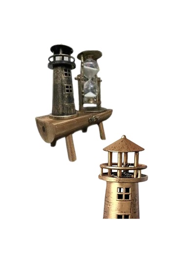 Hediyelik Eşya Retro Deniz Fenerli Kum Saati Ahşap Görünümlü Dekoratif Eşya