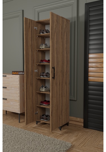 Ae-3085 Selen Atlantik Çam Ayakkabılık, 7 Raflı, Ayaklı, 2 Kapakl Atlantik Çam