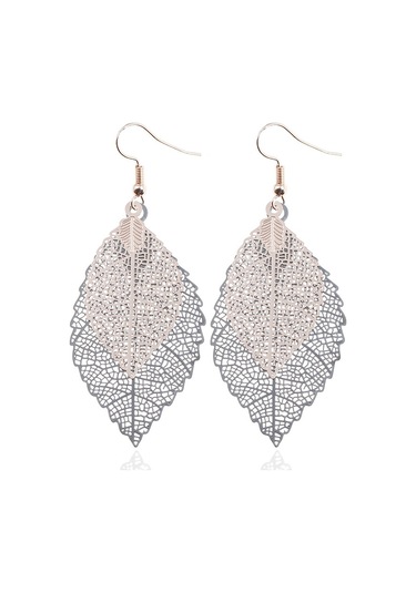 Çift Katmanlı Yapraklar Püskül Küpe Basit Retro Metal Yaprak Kulaklar Süsler Royalblue Sarı