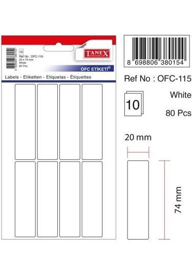 Tanex Ofis Etiketi Poşetli 20x74 MM Beyaz 10 Yap 80 Etiket