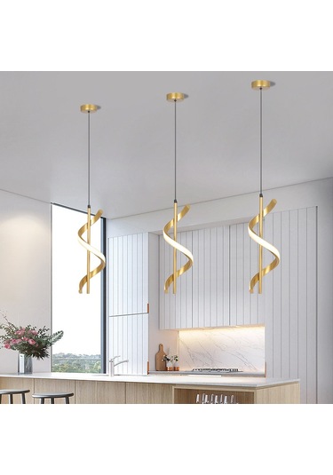 Symbee Gümüş Renkli Spiral Avize - Modern Mutfak/otel Dekorasyon Aydınlatma - 3 Işık Modu Beyaz/sıcak/neutral Altın