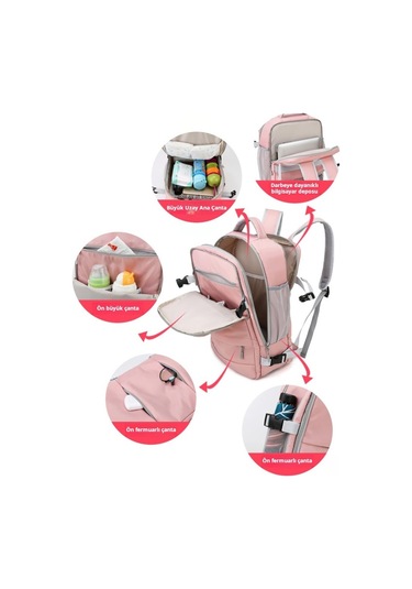 Pink Rahat Seyahat Sırt Çantası Kadın Büyük Kapasiteli Su Pembe
