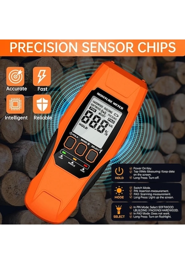 Motion003 2li 1 Arada Pimli Pimsiz Nem Olcer Ev Icin Kuf Test Kiti Turuncu Su Kacagi Dedektor Aydinlatmali Alarmli Pilsiz Ahsap Alcipan