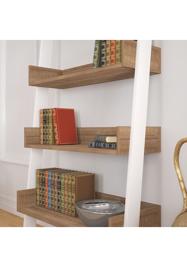 Pasifichome Only Raflı Koyu Meşe Merdiven Kitaplık / Duvara Monte Kitaplık