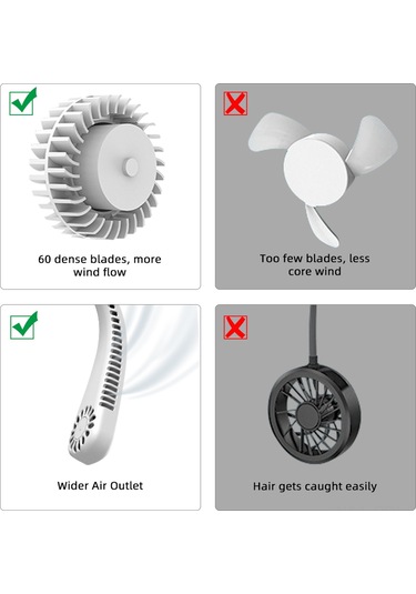 Padalink Usb Şarjlı Boyun Fanı - 360 Soğutma, Sessiz, Taşınabilir, Yaprakssız Tasarım, 1200mah Batarya, Beyaz