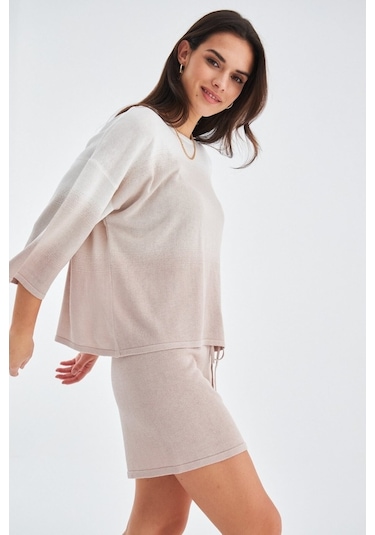 Peraluna Siri Blouse & Shorts Yazlık Triko Kadın Şort Takım Bej Bej