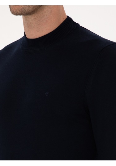 Cacharel Lacivert Slim Fit Yün Karışımlı Çeyrek Balıkçı Basic Triko Kazak