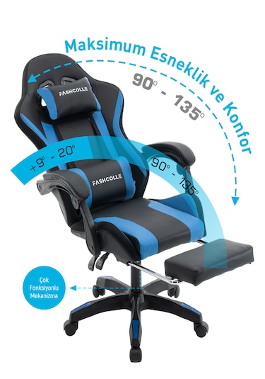 Fashcolle Blue Star Işıklı - Masaj Özellikli Oyuncu Koltuğu Mavi-siyah