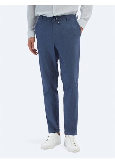 Lacivert Düz Dokuma Jogging Fit Casual Pamuk Karışımlı Pantolon Lacivert