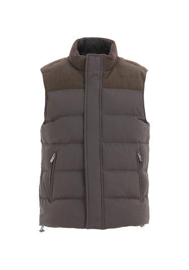 Kip Vizon Regular Fit Dik Yaka Casual Dokuma Spor Yelek Vizon