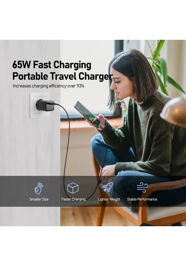 Topshop1 65w Gan Hızlı Şarj Cihazı Siyah Qc 4 0 3 0 Type C Pd Usb Huawei Xiaomi Samsung Oneplus İphone Uyumlu Macbook Laptop İçin