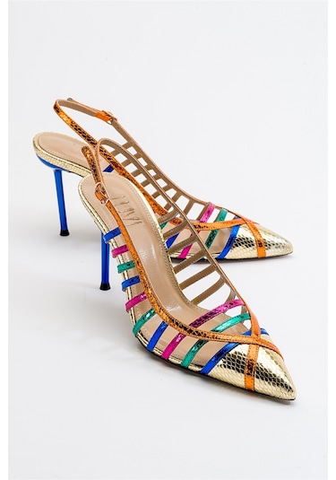 Luvishoes Gesto Altın Multi Kadın Topuklu Ayakkabı Altın