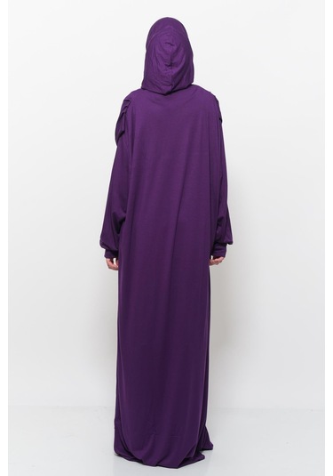 Pratik Tek Parça Pamuklu Yarasa Kollu Tak Çıkar Başörtülü Tesettür Namaz Elbisesi Mürdüm Çok Renkli