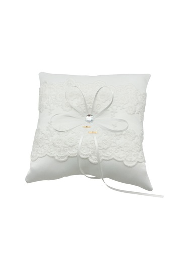 Symbee Düğün Yüzük Yastığı - Beyaz Saten, Askı Ve Dantel İle 20x20cm, 96g Ağırlık Beyaz