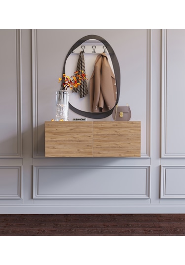 Duvara Monte Ahşap Görünümlü %100 Mdf Modern 2 Kapaklı Dresuar Ahşap