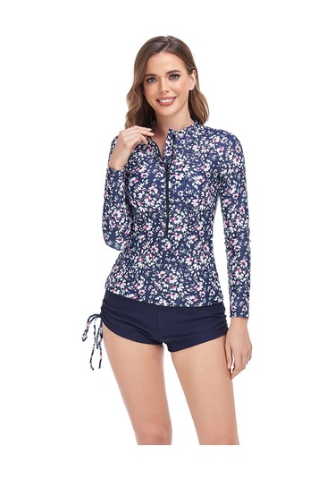 Baskılı Uzun Kollu Güneş Koruyucu Ayar Mayo Çiçekli