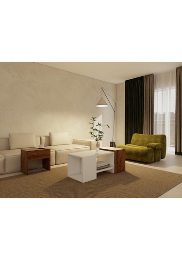 Lupo Orta Sehpa Amalfi Beyaz Renk Kahverengi