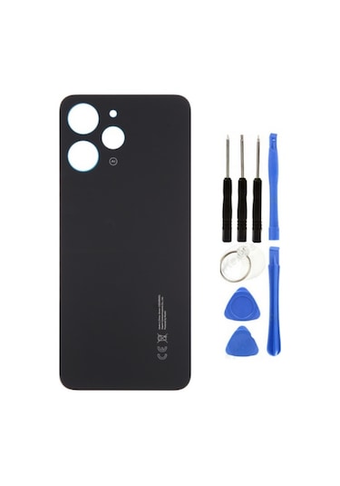 Redmi 12 Uyumlu Arka Pil Kapağı Siyah + Tamir Seti Çok Renkli