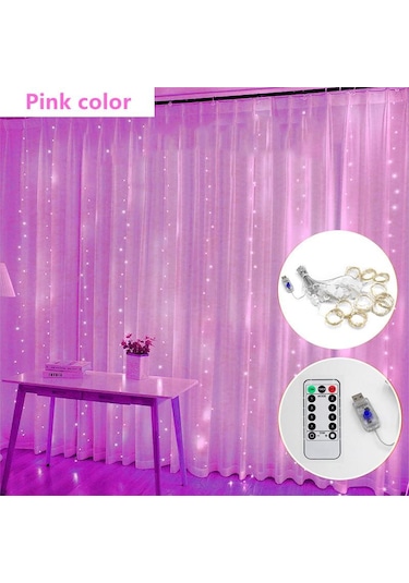 Pembe Perde Led Dize Işık Garland Festivali Noel Dekorasyonu 8 Mod Usb Uzaktan Kumanda Ren Tatil Düğün Dekoratif Led Işık 56977907 Pembe