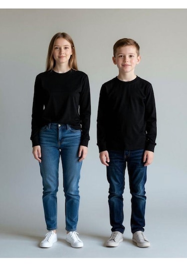 Zekids Bebek Pamuklu Bisiklet Yaka Basic İnce Uzun Kollu T-shirt-16779 Siyah