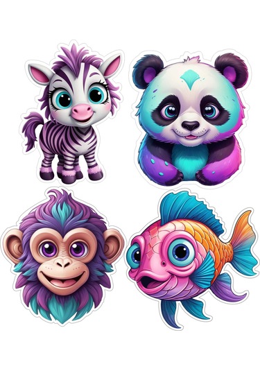 4 Adet 10x10 Cm Sticker Çocuk Etiket Seti V8 Çok Renkli