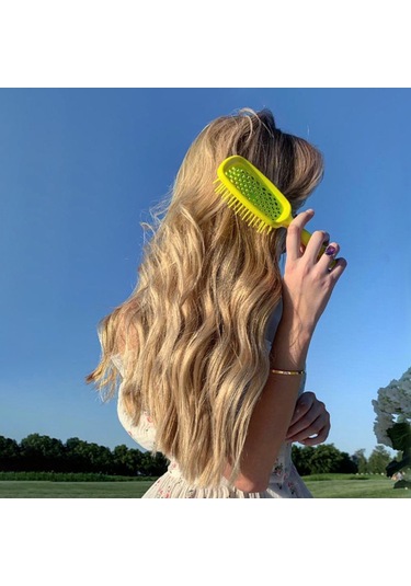 Hangfox Saç Şekillendirme Ve Masajlı Işık Pembe Şeffaf Saplı Anti-statiki Izgara Tüp Tasarım Comb - Abs+tpu, Nemli/kuru Saçlar İçin, Saç Bakımı Ürünlerini Dağıtır