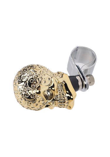 Lemestar Kafa Kelle Desenli Direksiyon Döndürme Kolu - Araba, Kamyon, Traktör, Bot Uyumlu - Dayanıklı Reçine Malzeme - Direksiyon Gücü Artırıcı - Gümüş Renk Gümüş