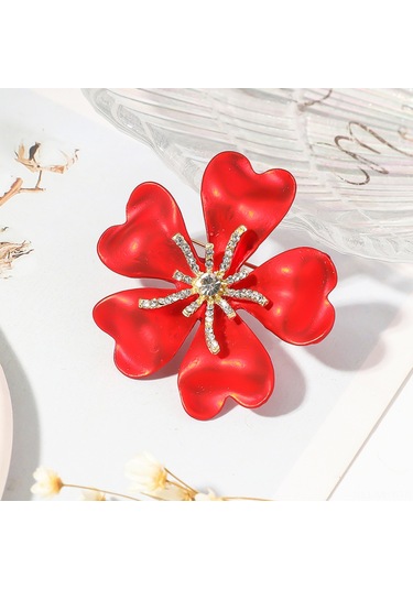 Monyee Avantgard Klen Yaprağı Desenli Biyüteri Spiralı, Sanal Mersin Taşlı, Unisex Gömlek/büstiye Broşı - 52x47mm Kırmızı