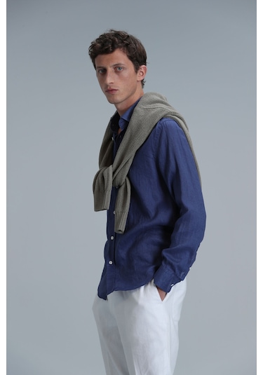 Lufian Erkek Pitaya Basic Gömlek Comfort Fit - Saks Mavi Mavi