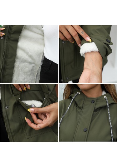 Yeni İlkbahar Ve Sonbahar Kapüşonlu Rüzgarlık Kompozit Kadife Kadın Ceketi Mavi