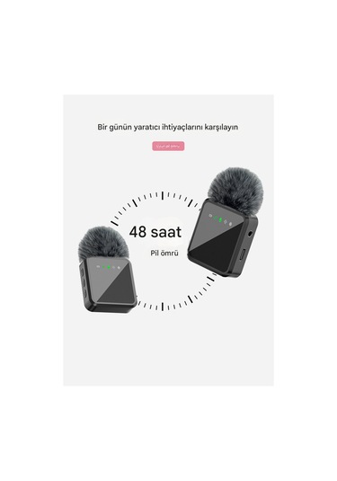 Kablosuz Tüylü Yaka Mikrofonu Apple iPhone Uyumlu  Type-c Pc Tablet Video Kayıt Vlog Lightning Usb-c Çıkış