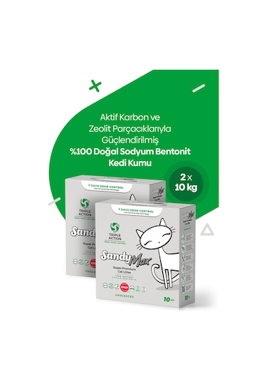 Sandymax Triple Action Kokusuz Kedi Kumu 2 x 10 KG