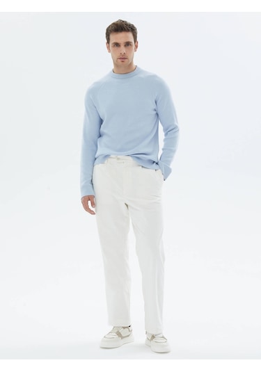 Kip Mavi Bisiklet Yaka Desenli Triko Çok Renkli