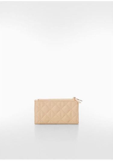 Logolu Kapitone Cüzdan Krem