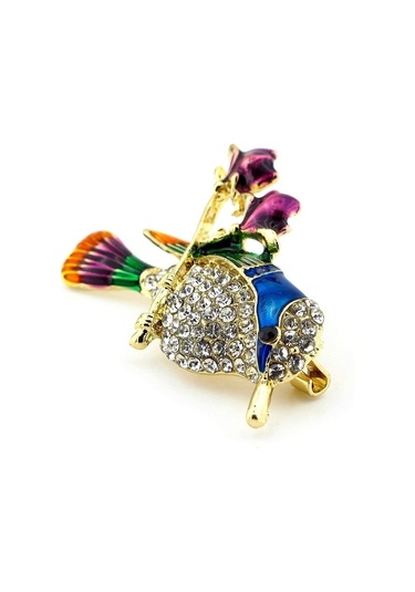 Solfera Gül Dalındaki Bülbül Renkli Kuş Zirkon Taşlı Yaka İğnesi Broş Rz194
